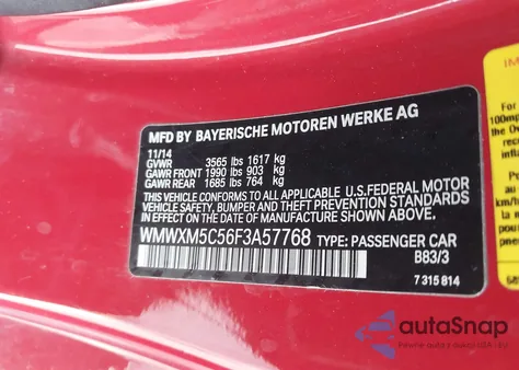 2015 Mini Hardtop Cooper from USA, damaged, VIN WMWXM5C56F3A57768